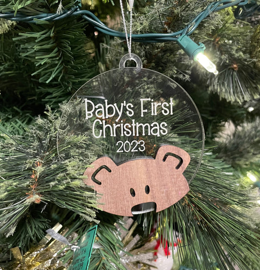 Baby's First Christmas Ornament with Bear