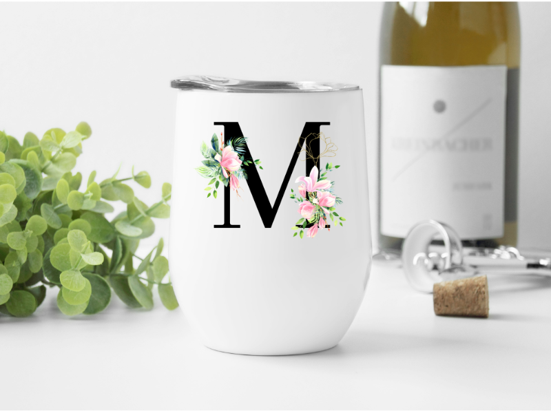 Floral Monogram Wine Tumbler