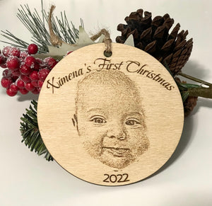 First Christmas Ornament with Photo Engraving